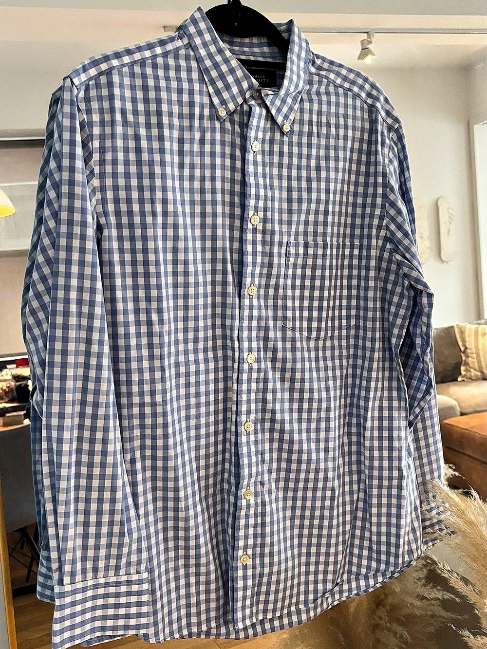 Charles Tyrwhitt Gingham Button Down Shirt Blue & White Medium Like New